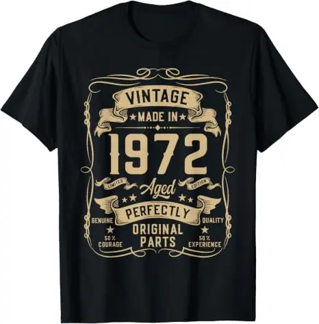 Vintage 1972 54. Geburtstagsgeschenke für Männer 54 Jahre alt T-Shirt Y2k Herrenmode Geboren 1972 Grafik-Schriftzug T-Shirt Weicher Baumwollstoff – Detail 8