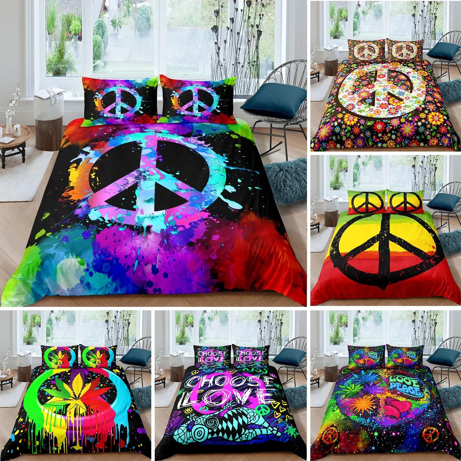 3D Printed Peace Symbol Comfortable Duvet Quilt Cover Pillowcase Bedding Set Children Bedroom Decoration Home Textile