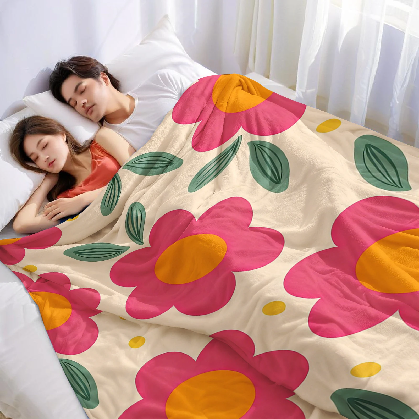 Pink Orange Daisy Pop Ultra Soft Sherpa Fleece Blanket Fluffy Warm Thick Throw for Sofa Bedroom Couch Holiday Home Decor Gift