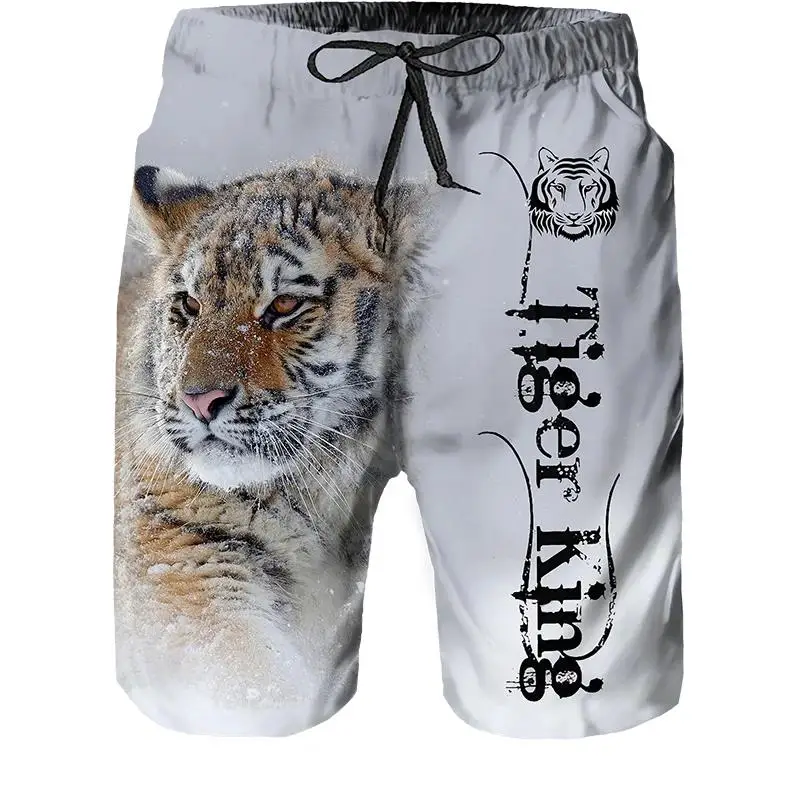 2024 Summer New Men Beach Shorts Casual Cool Animal 3d Print Tiger Short Pants Running Trunks Breathable Pockets Swimwear