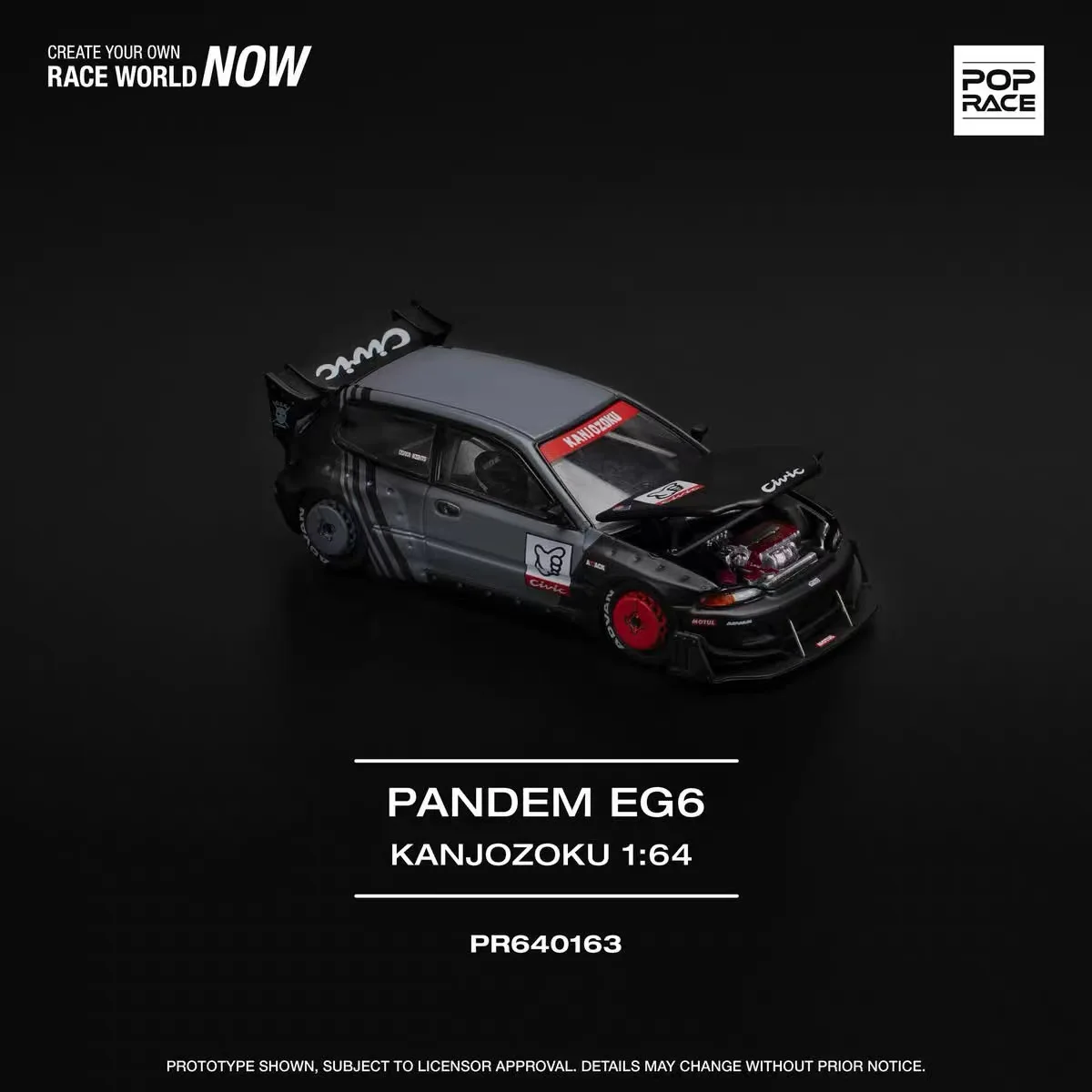 PopRace 1:64 PANDEM CIVIC EG6 alloy car model