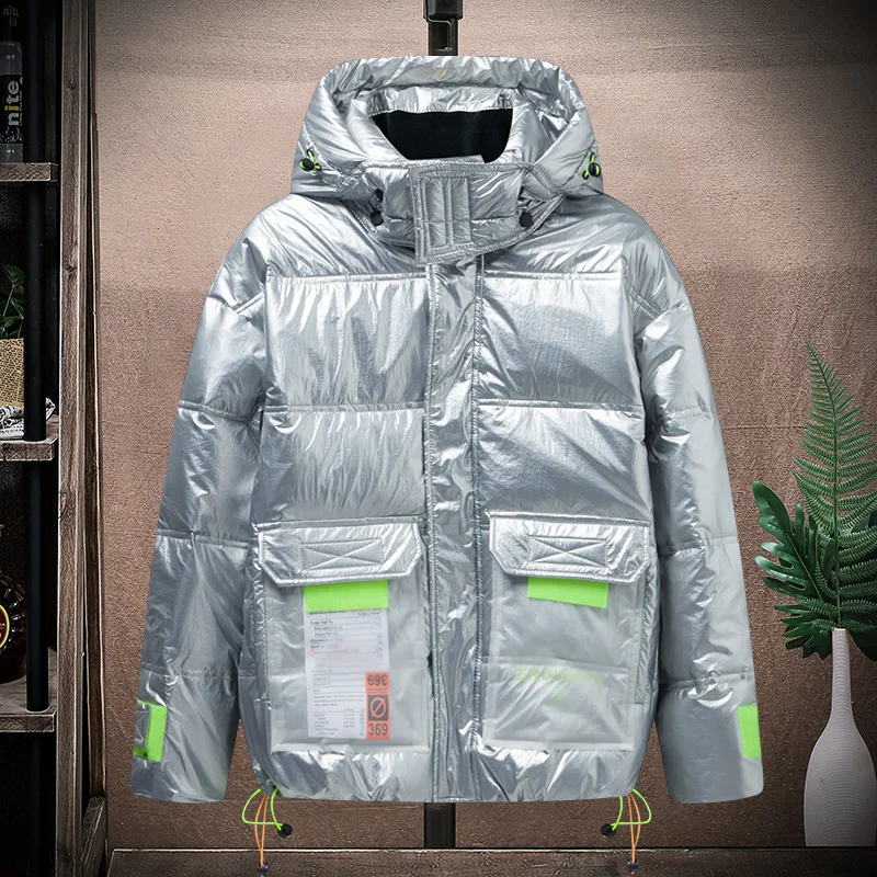 New Casual Men's Winter White Duck Down Jacket Outwear Tops Thick Warm Shiny Hooded Puffer Coats Large Size M-4XL Parkas Clothes