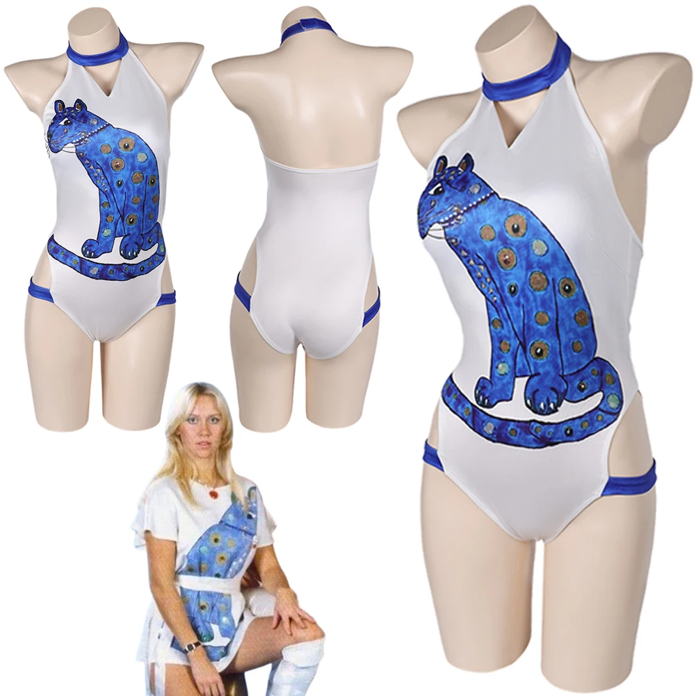 Agnetha Cosplay Beach Jumpsuit Swimsuits Women Costume Fashion Band Roleplay 70s 80s Vintage Swimwear Female Retro Summer Bikini