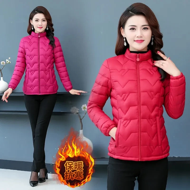 Fashionthin mantel pendek Musim Dingin Wanita, mantel Parka Korea ramping ukuran besar, bantalan pola gelombang