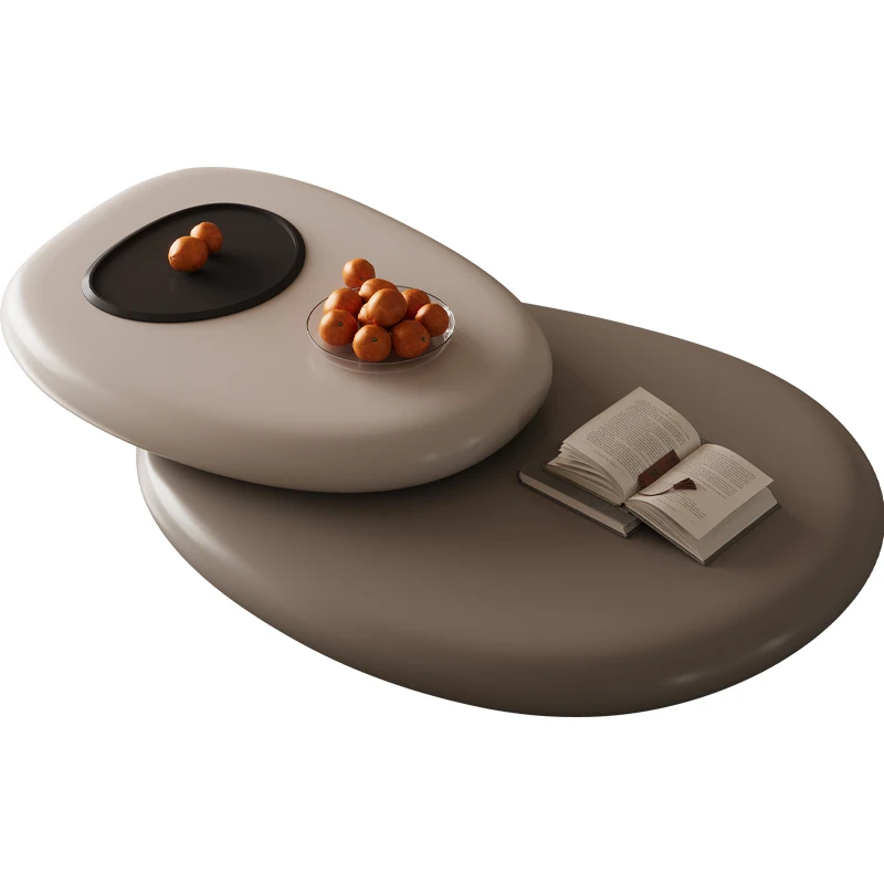 Pebble special-shaped coffee table cream walnut solid wood rotating French small table