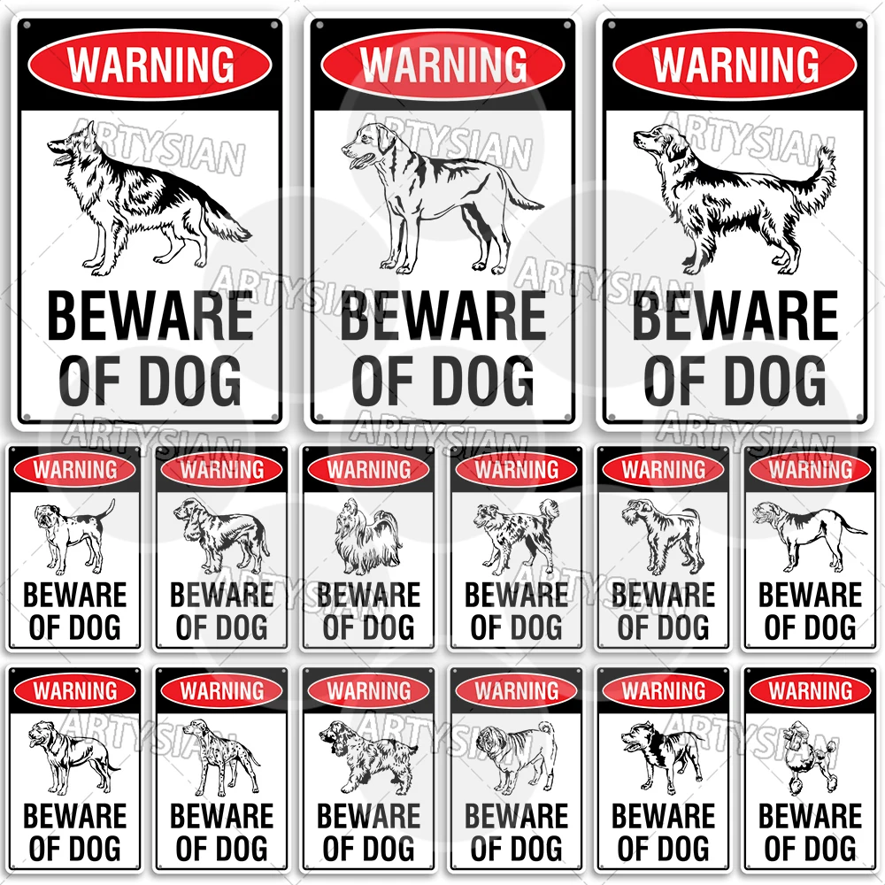 Beware of Dog Metal Sign Rottweiler GSD Golden Beagle Bulldog Pit Bull Poodle Bullmastiff Bloodhound Yorkie Border Collie Schn