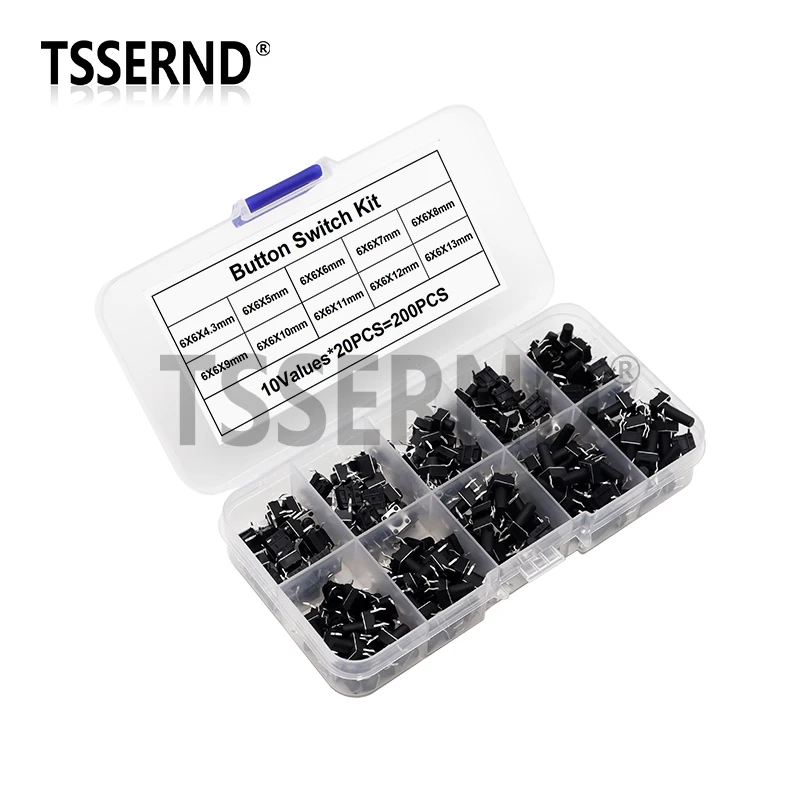 100/180/200PCS 6x6mm Micro Push Tact Switch Kit 6x6 Mini tactiele Toggle Touch Button PCB Momentary 4pin Drukknop