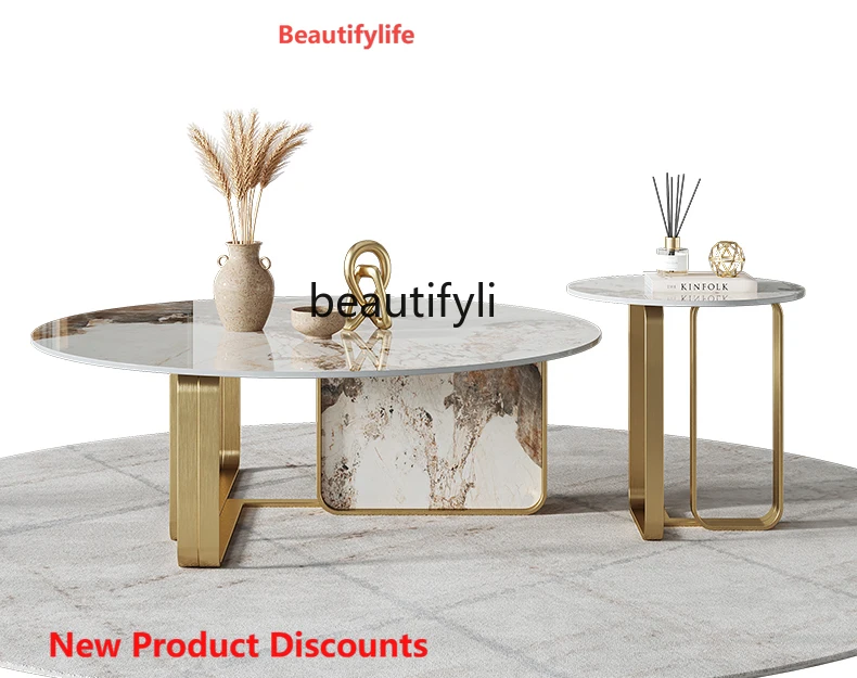 

X188 Light Luxury Natural Stone Plate Coffee Table Modern Minimalist Small Apartment Living Room Home Stainless Steel Tea Table