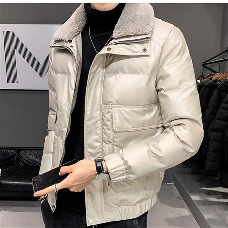 Cotton-Padded Jacket Men Winter NewThick Short Parkas Casual Streetwear Solid Coat Warm Fashion Turndown Outwear Male  Jaquetas