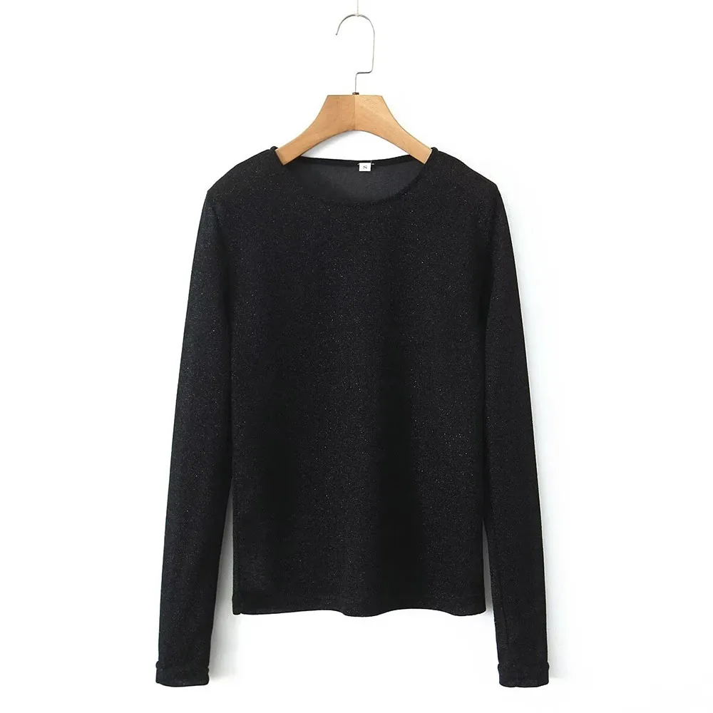 

Autumn and winter new fashion women's casual and elegant design sense of European and American style gold silk knit top