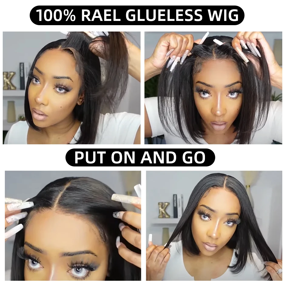 Wear Go Bob Wigs For Women Human Hair 180% Straight Glueless Wig Ready To Go Human Hair Wig Pre Cut Preplucked Lace Air Wig Sale