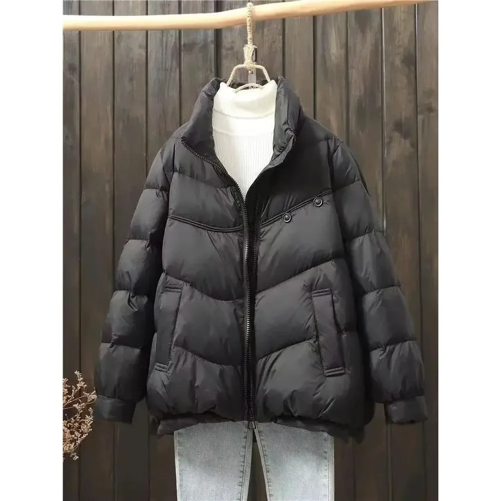 2024 New Autumn Winter Stand Collar Warm White Duck Down Jacket Women Lightweight Casual Loose Puffer Coat Female Casual Fashion