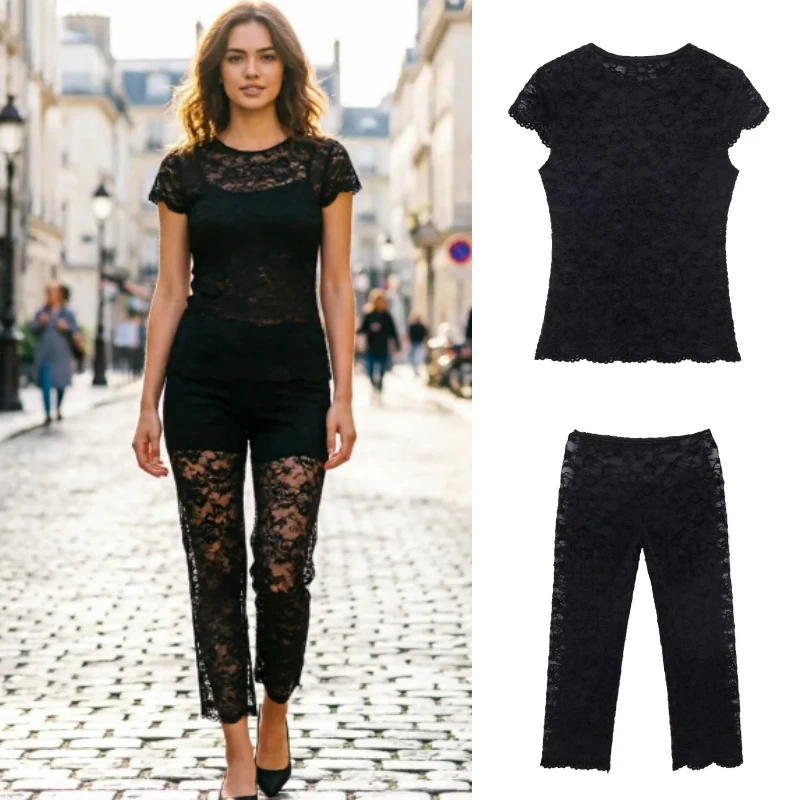 

2026 Spring New Arrival: Chic Ruffle Short T-shirt & Capri Pant Set