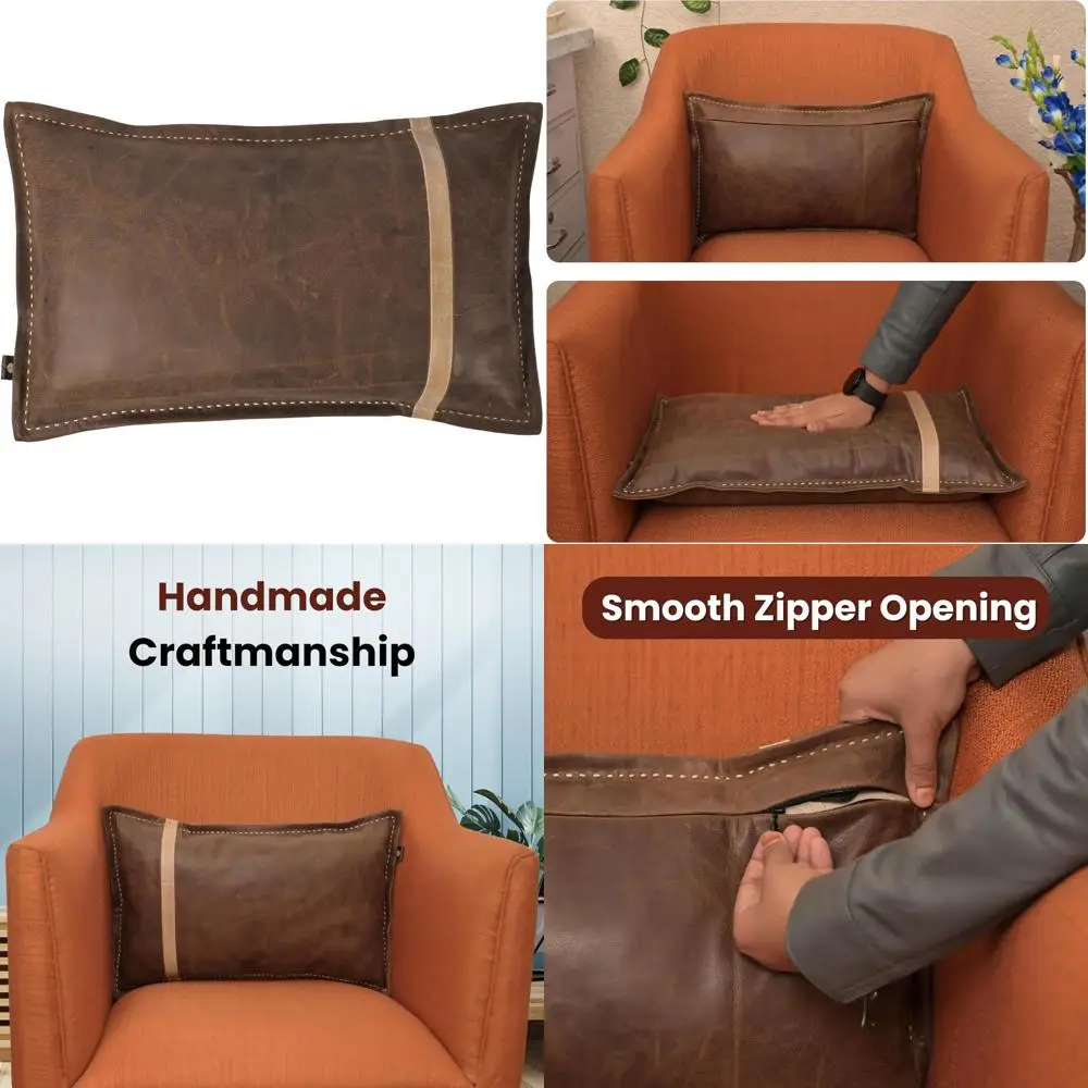 

100% Genuine Lambskin Leather Pillow Cover - Decorative Sofa Cushion Case for Living Room and Bedroom, Enhance Home Decor