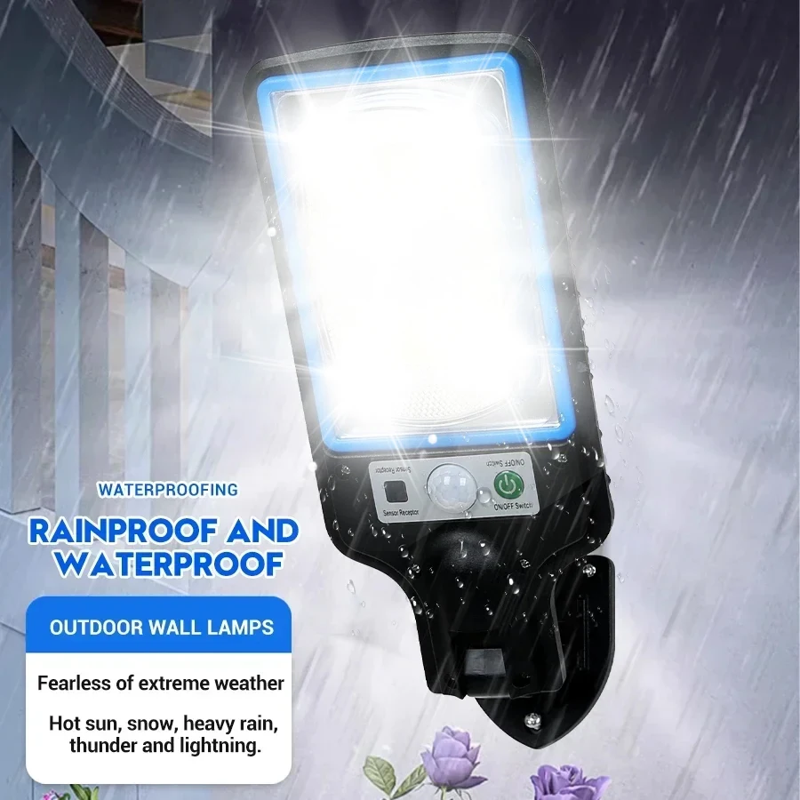 أضواء الجدار الشمسية LED مع محس حركة 3 طرق USB قابلة للشحن مصباح الشارع الإضاءة الأمنية في الهواء الطلق لحديقة 108COB المرآب #5