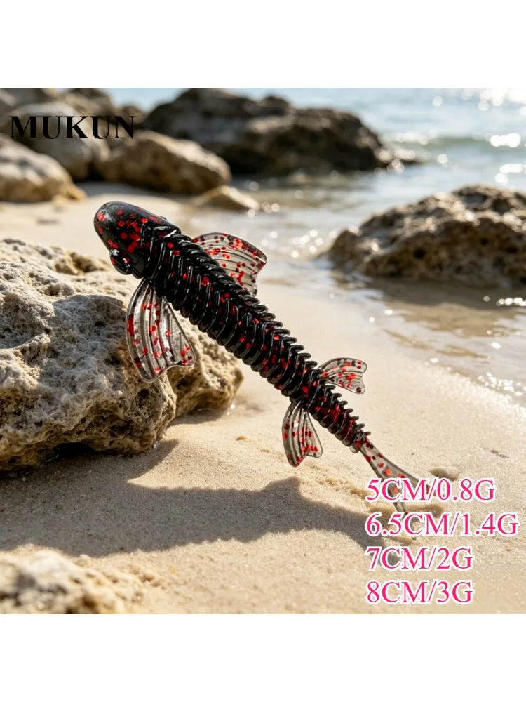 MUKUN 10 Stück 5CM 6,5CM 7CM 8CM Schmetterlingsgabelschwanz TPR Swimbait Micro Soft Köder Rockfish Angelköder für Seebarsch, Barsch, Forelle