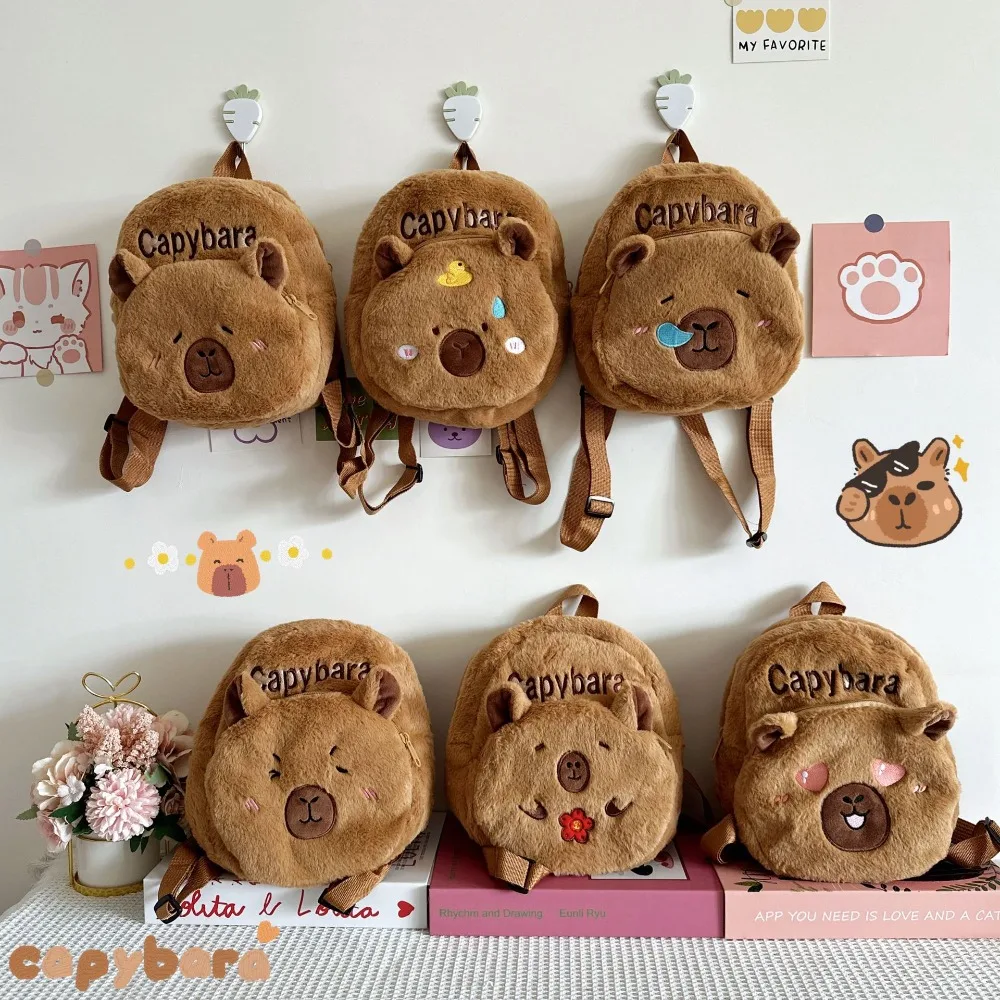 

Thickened Capybara Plush Backpack PP Cotton Lightweight Cartoon Animal Daypack Embroidered Furry Large Capacity School Bag Boys