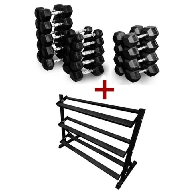 Heavy Duty Rubber Coated Dumbbell Set with Rack 5LB-70LBpromote Sales