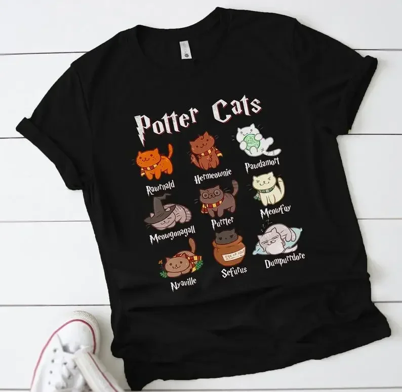 Cute Potter Cats Mom Shirt Fashion Unisex Tshirt Short Sleeve Mama Top Fashion Harajuku Kawaii T-shirt Women's Y2K Clothing