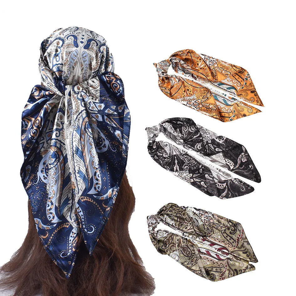 

New Luxury Design Square Scarf For Women Silk Shawl Satin Neckerchief Female Headband Hair Bands Print Foulard Hijab Wraps