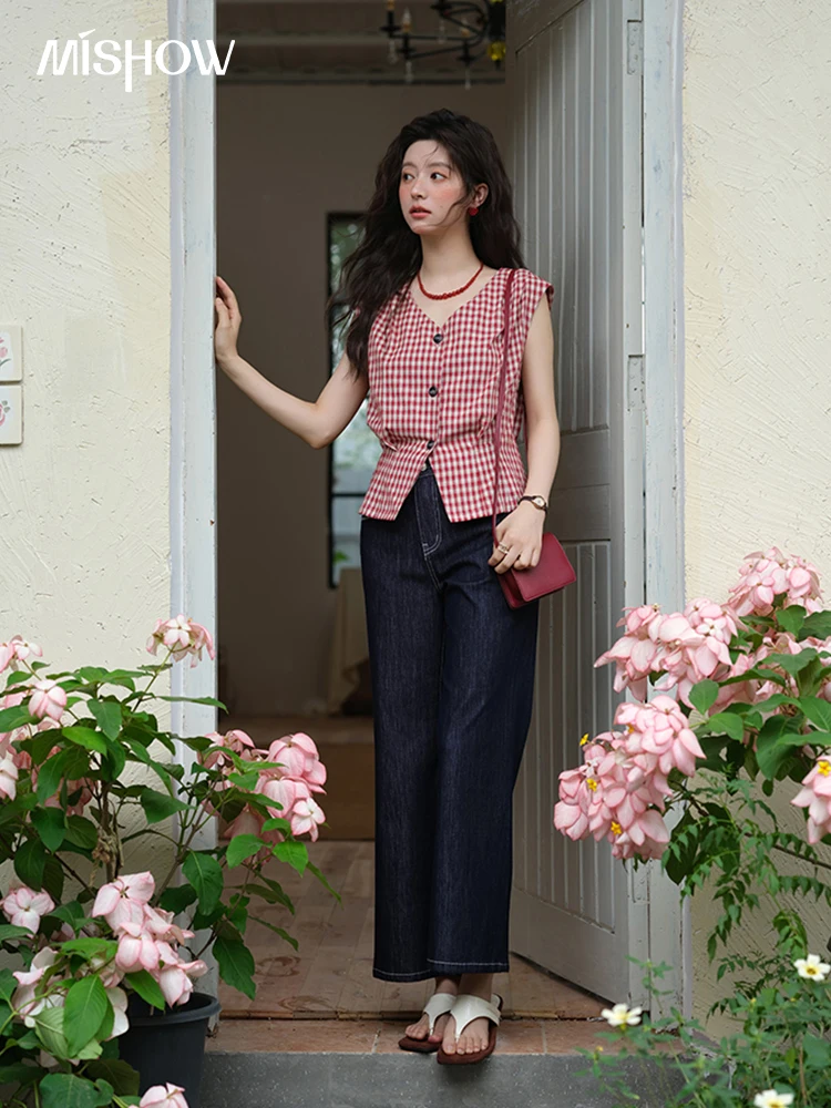 MISHOW Women's Fashion Flared Jeans 2025 Summer New Casual Zipper Pocket High Waist Straight Pants Ladies Clothing MXE37K1010