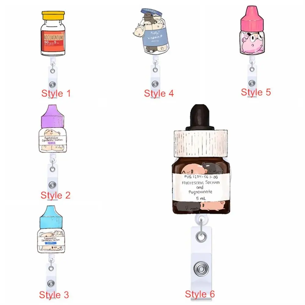 Cartoon Acrylic Bottle Badge Reel Retractable ID Card Badge Holder Nurse Doctor Name Holder Hospital Key Lanyard 360 Rotating