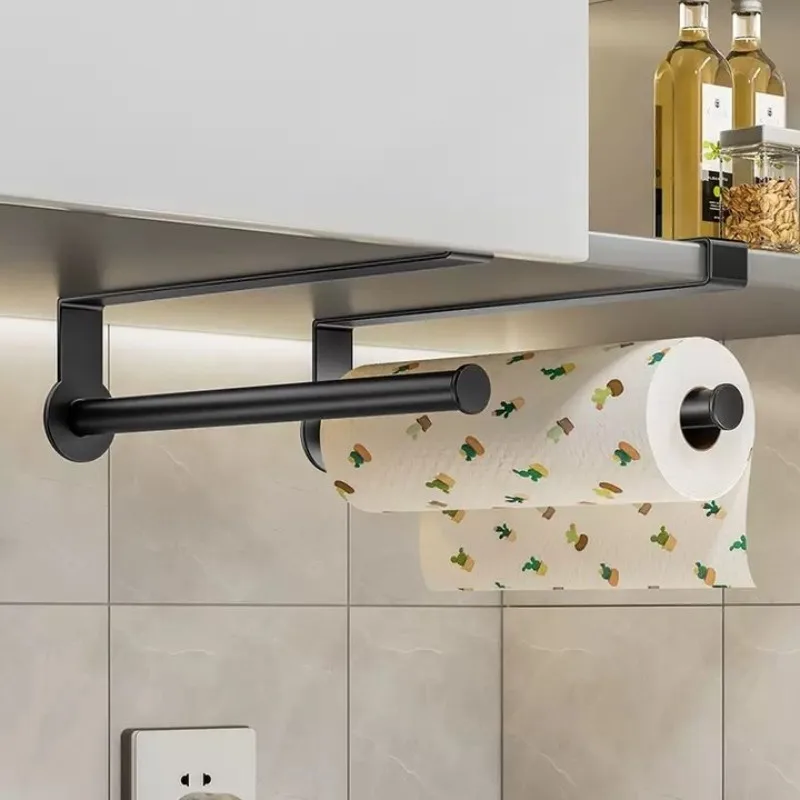 Paper Roll Holder Towel Rack Hanging Shelf Bathroom Storage Toilet Rack Home Kitchen Tissue Accessoriy Wall Stand Hanger Kitchen view 5