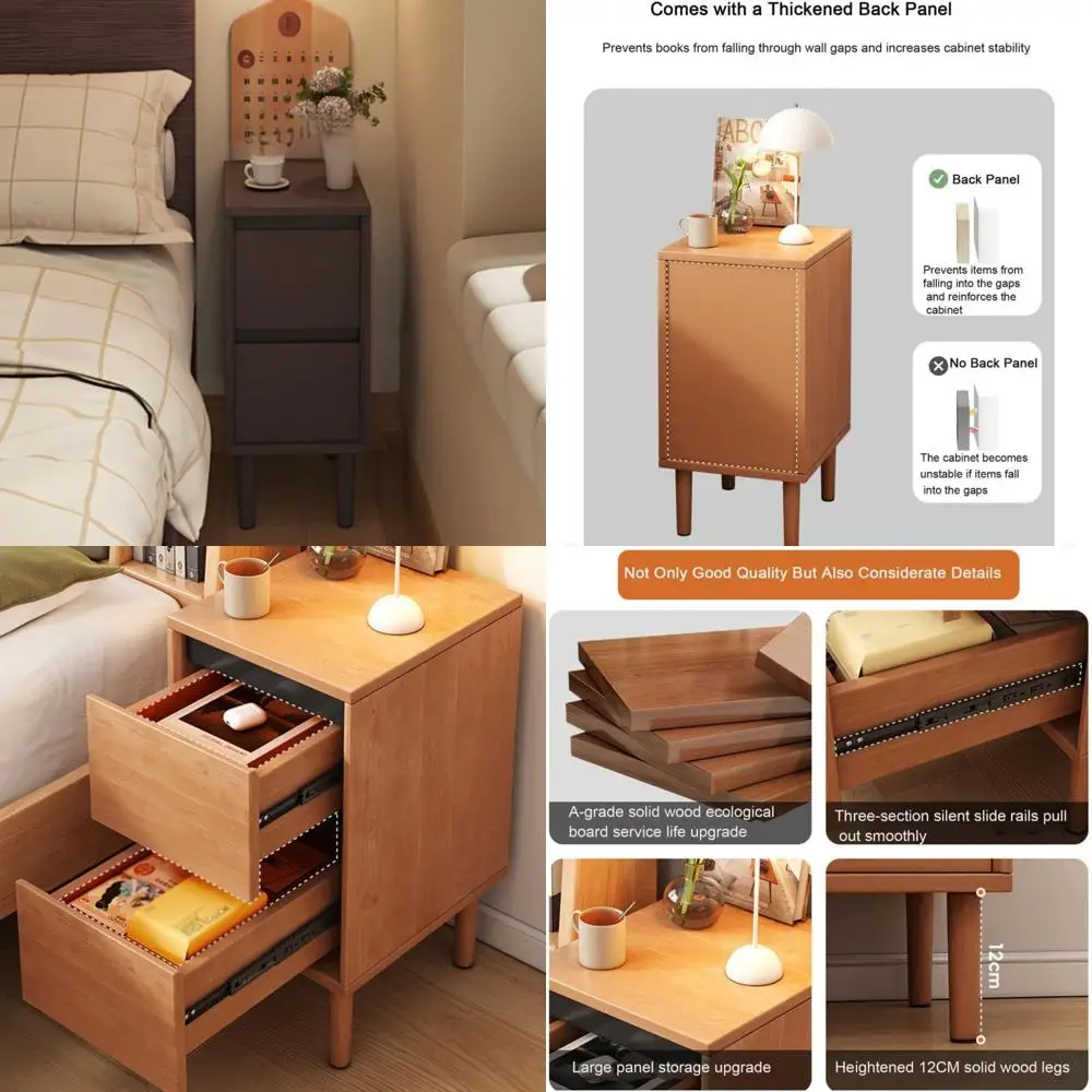 compact 2-drawer mid-century modern wooden nightstand for small spaces and living rooms