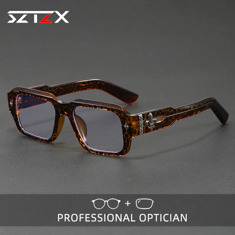 

SZTZX Retro Fashion Anti Blue Light Men Myopia Glasses Oversize Frame Rectangle Progressive Prescription Optical Reading Glasses