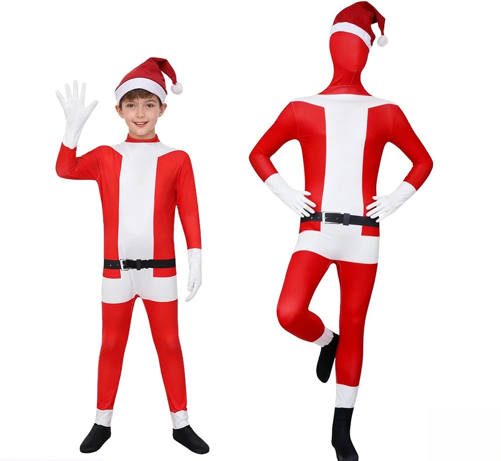 

New Christmas Cosplay Santa Costume 3D Digital Printing Elastane Long Sleeve Bodysuit (Adult and Child)