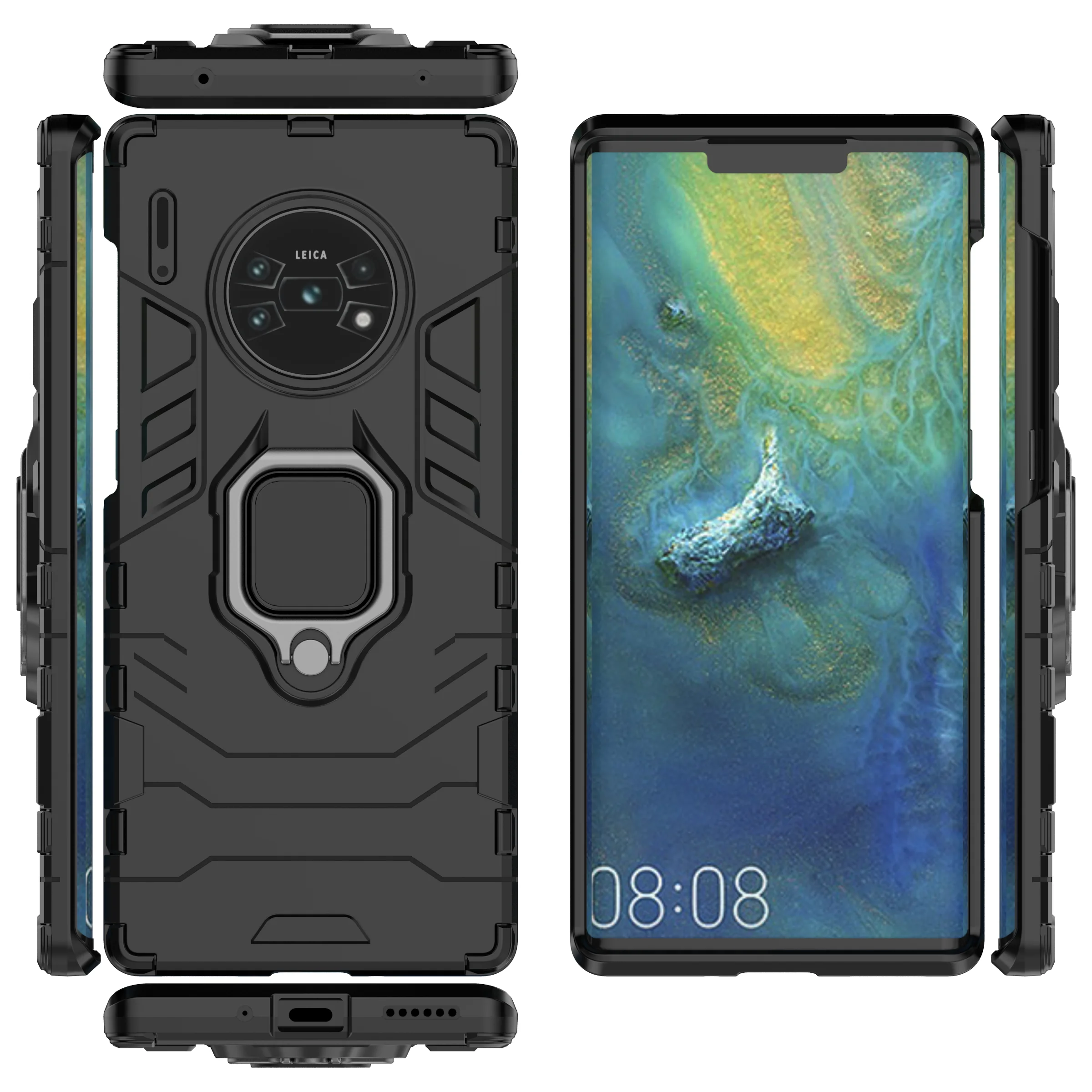 Armor Shockproof Case For Huawei Mate 60 50 50E 40 40E 30 20 20X 10 9 Pro Plus Lite Bumper Metal Ring Stand Back Cover