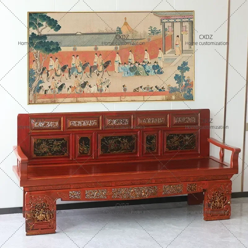 Neoclassical Chinese Solid Wood Arhat Bed Ming Qing Style Antique Living Room Sofa Bed Sleeping Daybed Republic of China Era