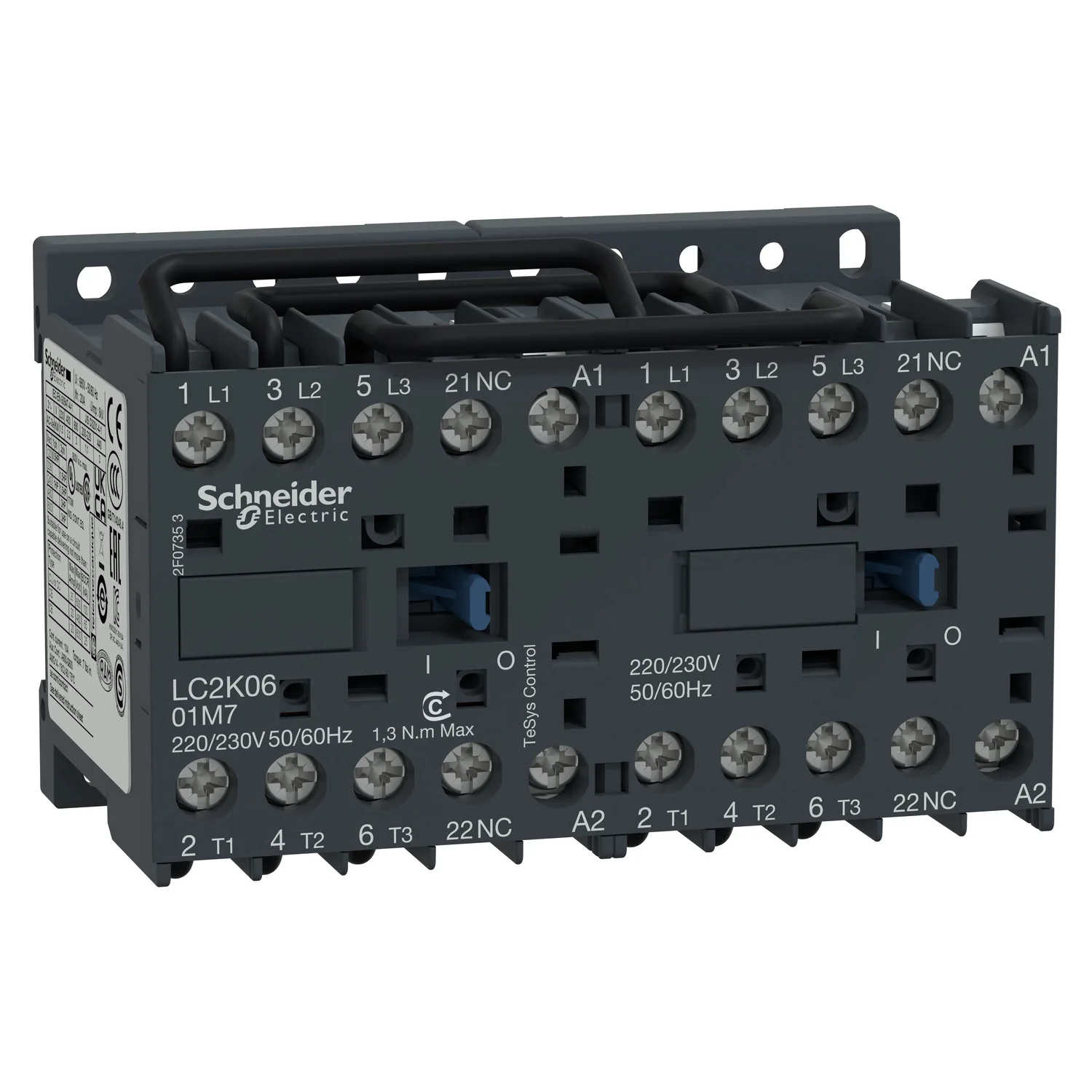 LC2K0601M7 Reversing contactor - 3P - AC-3 = 440 V 6 A - 1 NC - 220...230 VAC coil