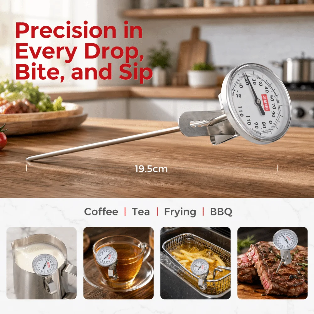 High Accuracy Milk Thermometer Stainless Steel 195mm/7.7in Probe Stem Thermometer Long Stem Professional Dial Thermometer