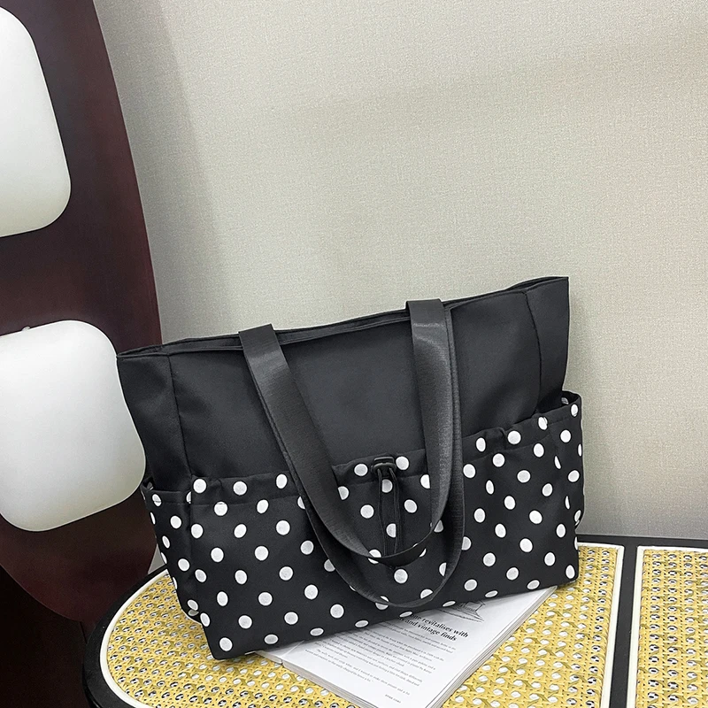 

Корейская сумка-тоут в стиле пэчворк с принтом в горошек, повседневная универсальная сумка на шнурке, многофункциональная вместительная сумка через плечо для ежедневной работы