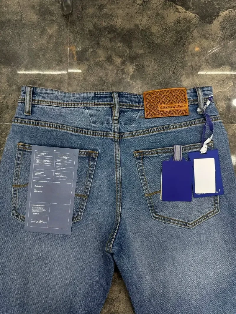 2026 Summer Men Thin Cotton Straight Jeans Business Embroidery Zipper Pocket Pants Sizes 29-40