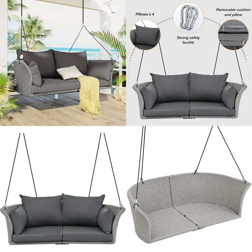 

"Rattan Wicker 2-Person Swing Chair with Adjustable Hanging Ropes and Turnbuckles, Contemporary Outdoor Swing Sofa"