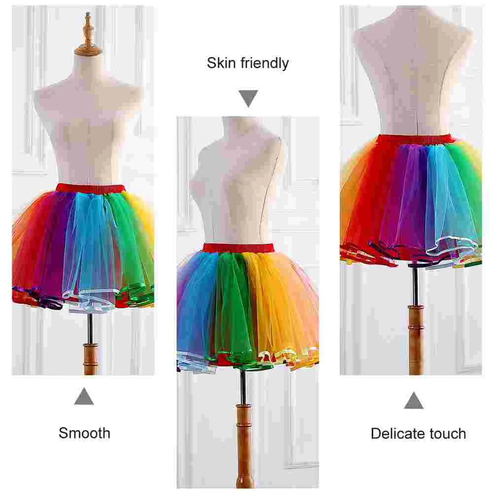  Mesh Tutu Skirt Performance Gauze Ballet Bubble Dance Party Tulle Dress Rainbow Layered