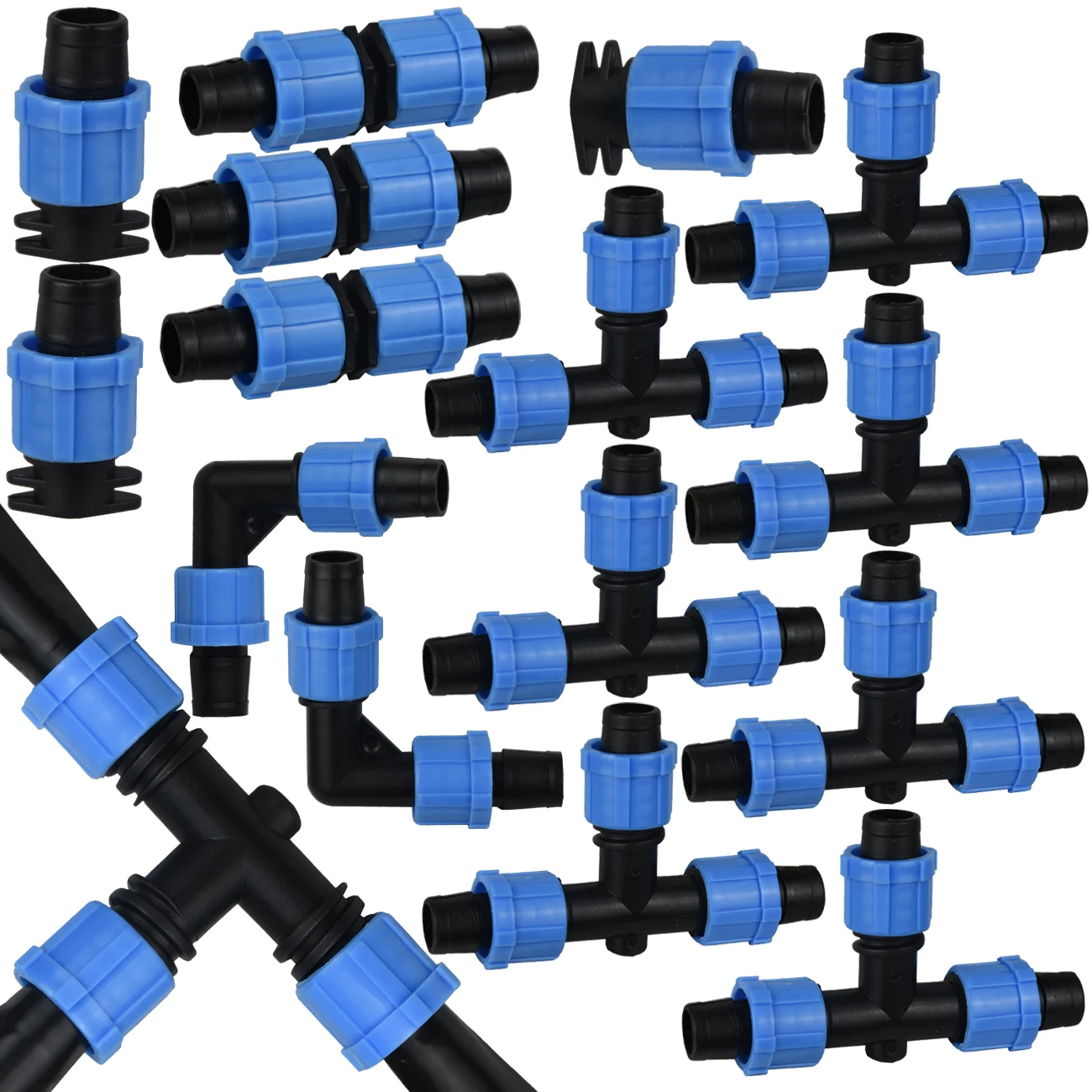 20pcs 16mm Drip Tape Coupling Tee 3-Way Drip Irrigation Hose Repair 1/2'' Quick Connector Thread Lock Extension Joint Greenhouse