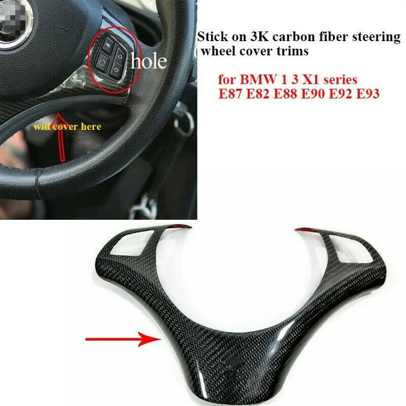 Carbon Fiber Steering Wheel Trims Fit For BMW 1 3 series E87 E82 E88 E90 E92 E93