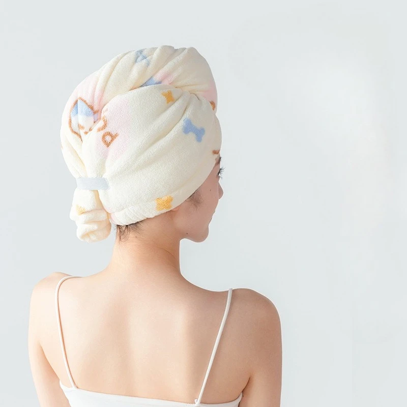 Thickened Quick-Dry Hair Drying Cap for Women, Korean-Style, Ultra-Absorbent, Cute Coral Fleece Head Wrap Towel for Hair Drying