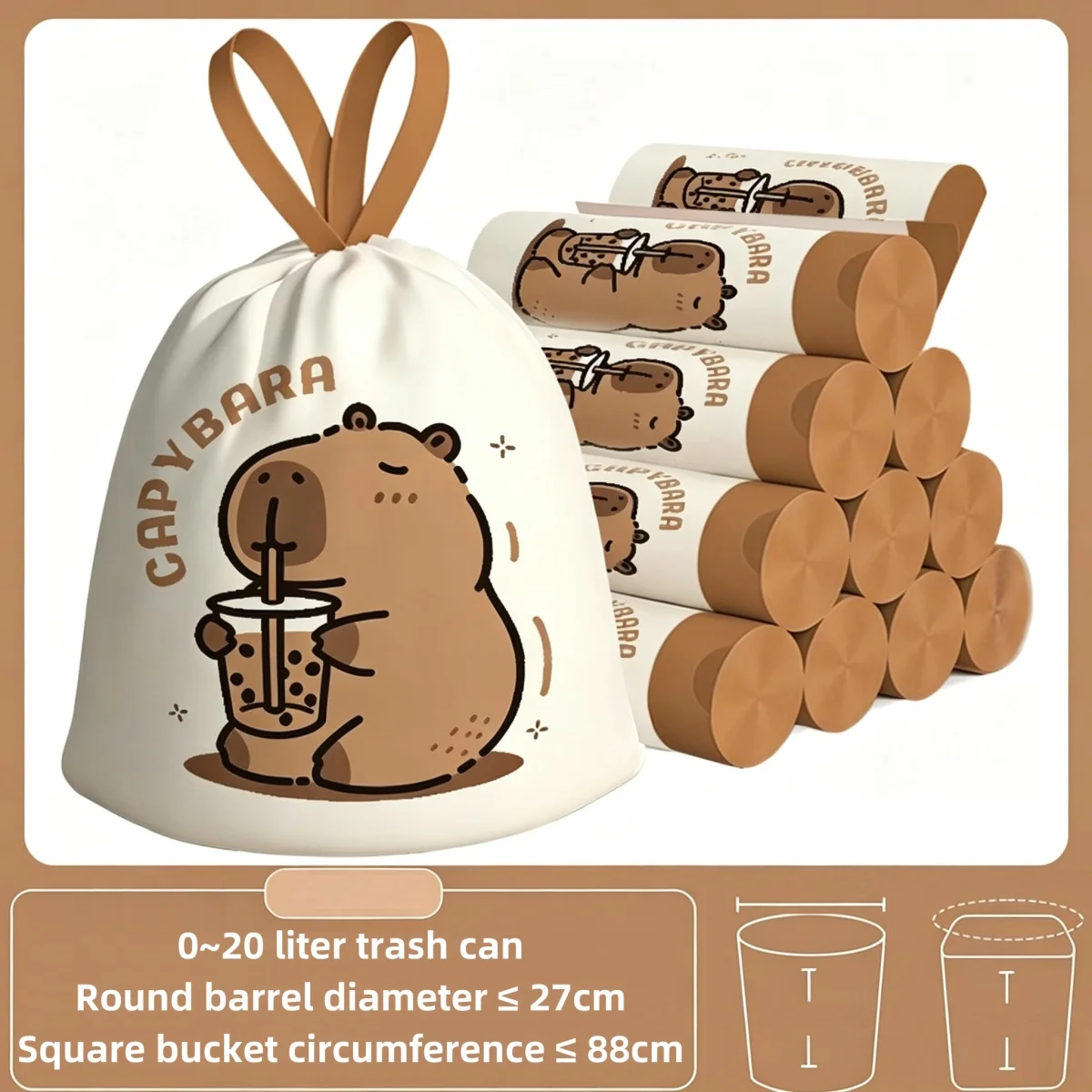 45x45cm 50Pcs Printed Tear-Free Drawstring Trash Bags Disposable Garbage Bags