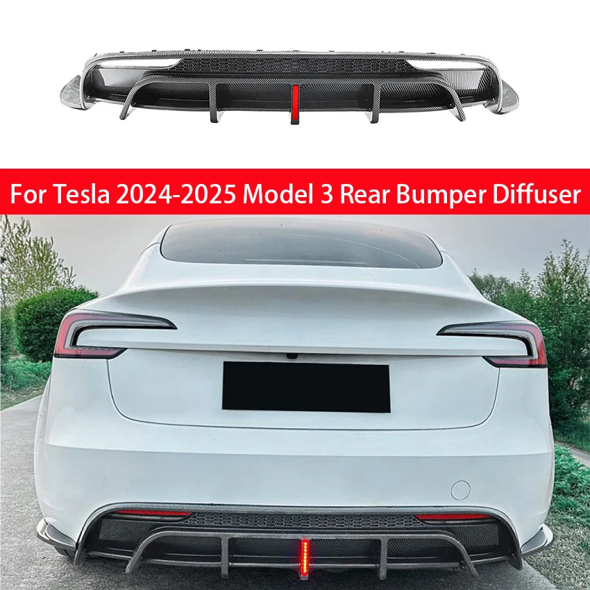 

For 2024-2025 Tesla Model 3 Rear Bumper Diffuser Splitter Spoiler Lip Bodykit Black Carbon Tuning Accessories Part
