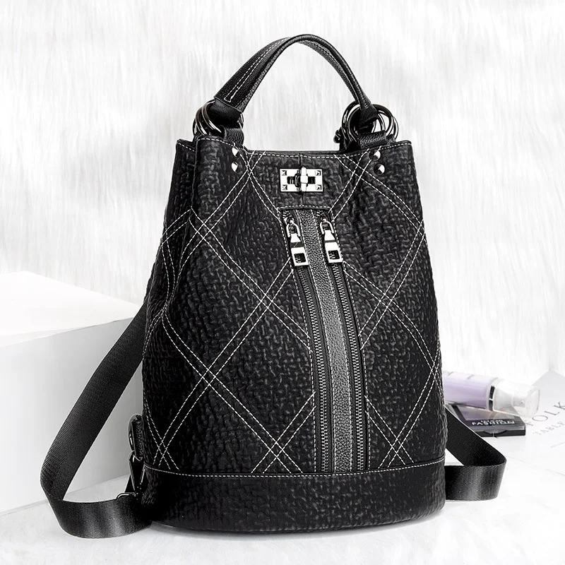 New Sequins Cowhide Women's Backpack 2023 Good Quality Female Shoulder Back Mochila Travel Bagpack Purse for Women Glitter