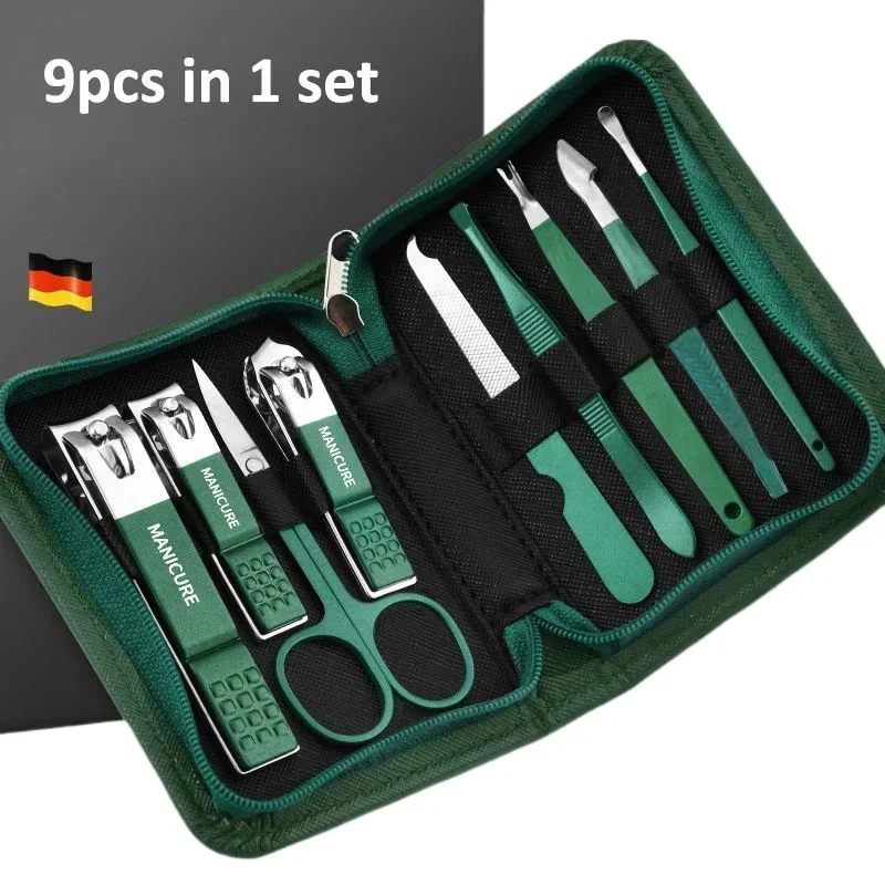 

Green 6-18 Pcs Manicure Set With Leather Case Professional Foot And Face Care Tool Kits Stainless Steel Nail Clipper Sets Gift