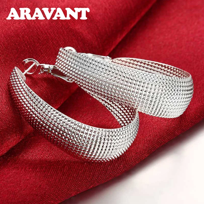 

925 Silver Flat U Web Hoop Earring For Women Fashion Wedding Jewelry Gift