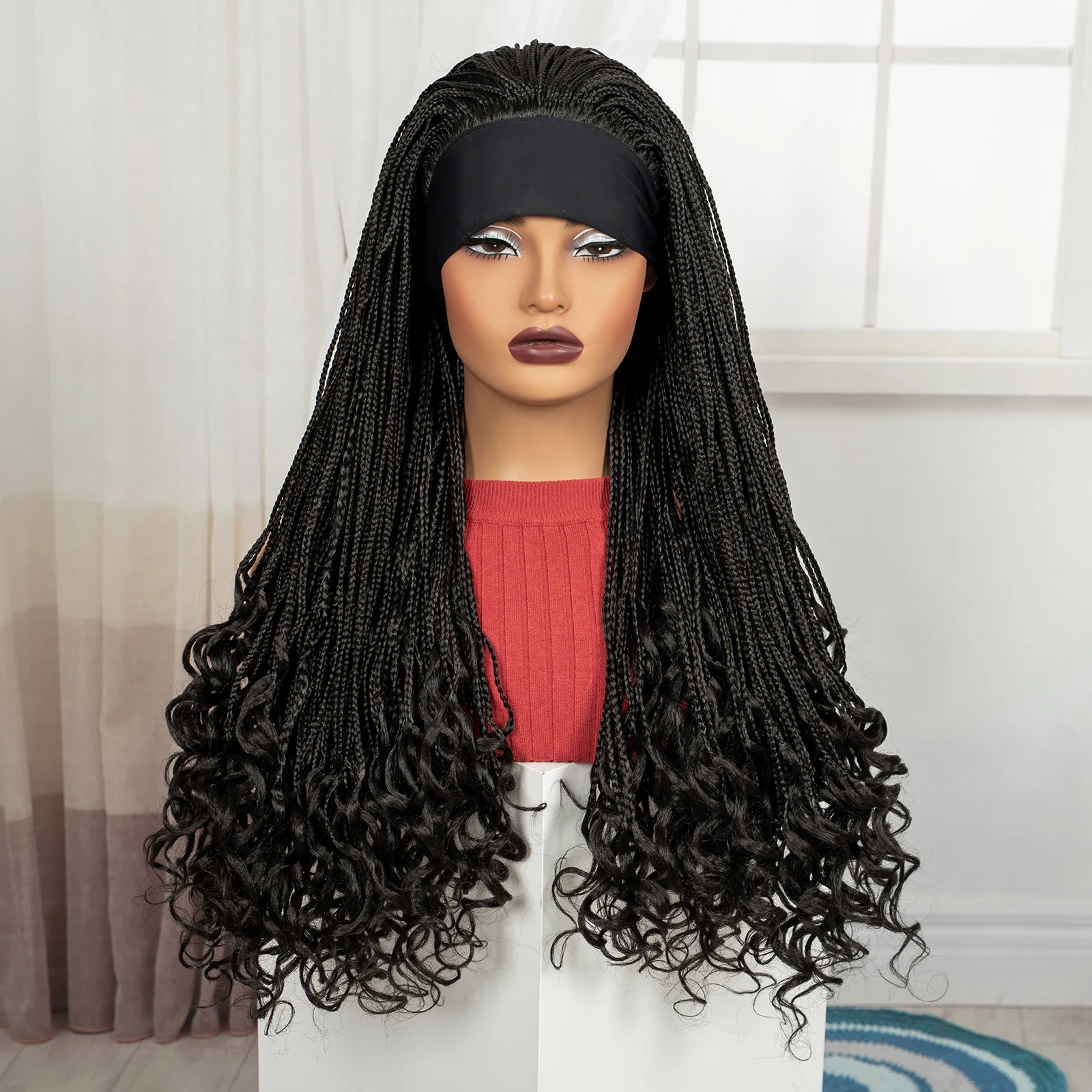 28 بوصة كامل آلة صنع شعر مستعار مضفر مع الانفجارات صندوق الاصطناعية مضفر الدانتيل الباروكات مع أطراف متموجة تجديل خصلات الشعر المستعار للنساء السود #2