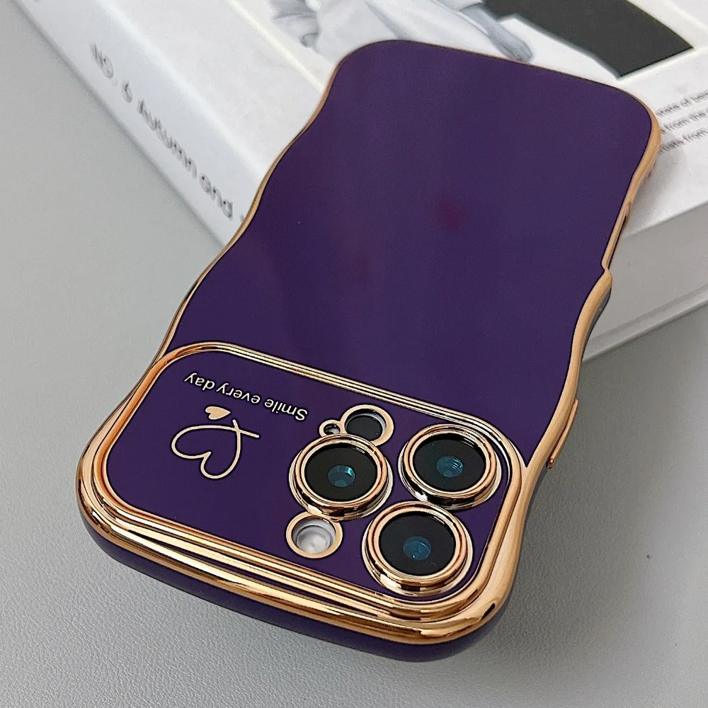 

Pop Fashionable Wave Heart Shape Electroplating TPU Soft Case For IPhone 16 15 14 13 12 11 ProMax Plus Shockproof Protective Cov
