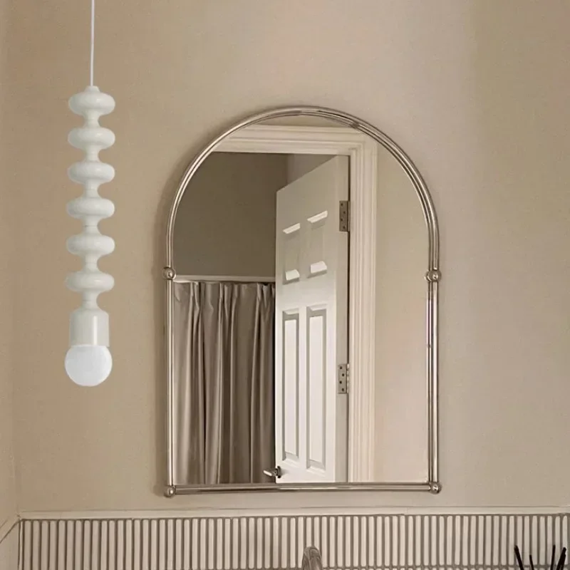 Simple stainless steel semi circular mirror, bathroom mirror, silver bathroom mirror, French style dressing mirror design,