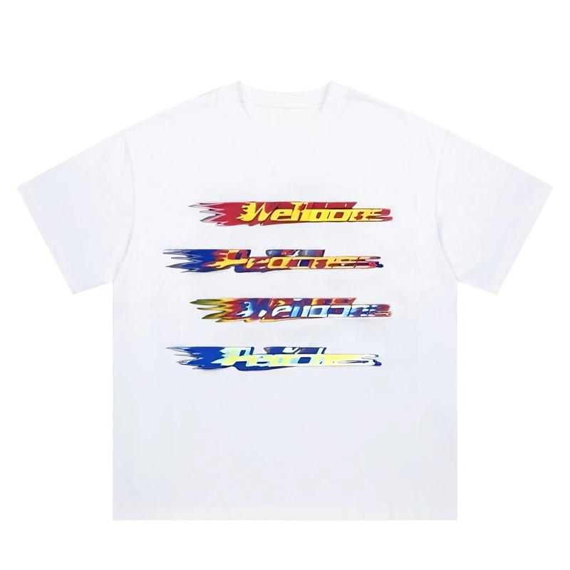 WE11-DONE CDG Нишевые модные брендовые контрастные цвета размытые свободные футболки с короткими рукавами и принтом букв для пар